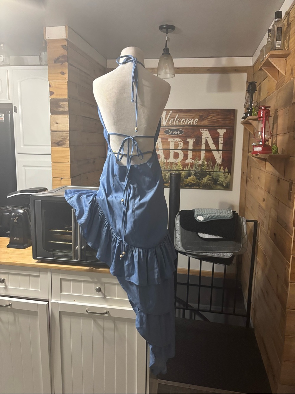 Halter Ruffle High-Low Maxi Dress - Blue - Picture 2 of 5